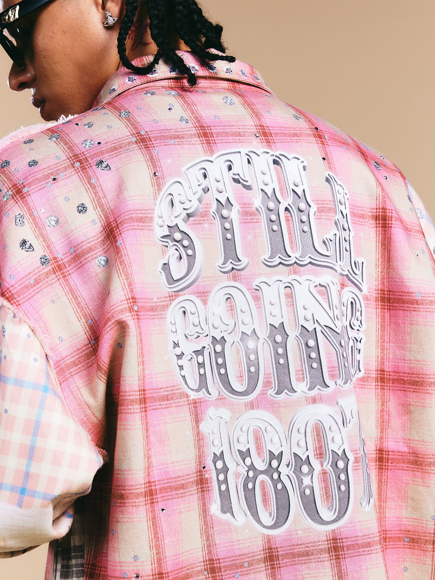 1807 Swarovski Crystal Diamond Plaid Long Sleeve Shirt