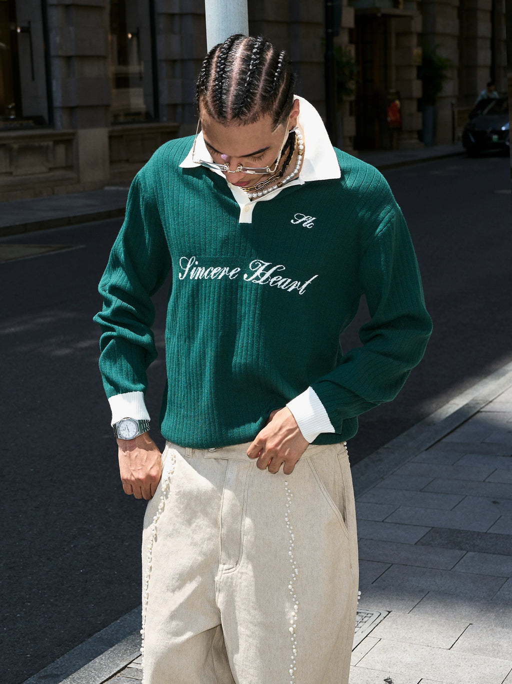 STEEPC Contrast Lapel Polo Knit Sweater