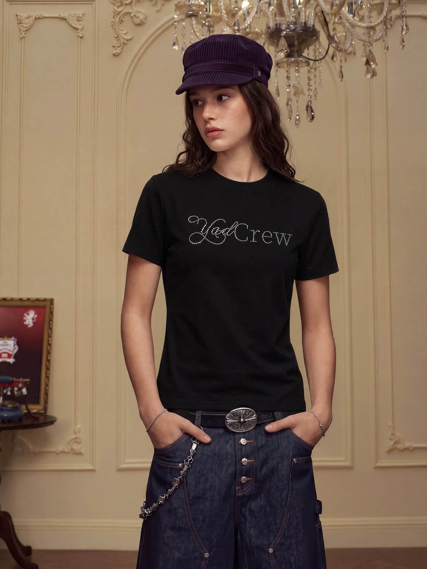 YADcrew Rhinestone Logo Slim Fit Tee