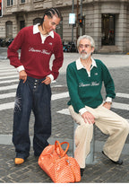 STEEPC Contrast Lapel Polo Knit Sweater