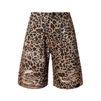 YADcrew Leopard Digital Print All Over Rhinestone Baggy Shorts