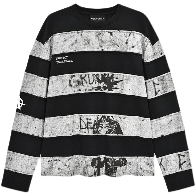 VENTUREK Black Gray Patchwork Long Sleeve Tee