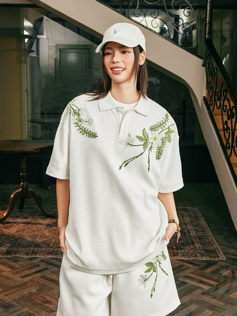 Harsh and Cruel Botanical Embroidered Polo