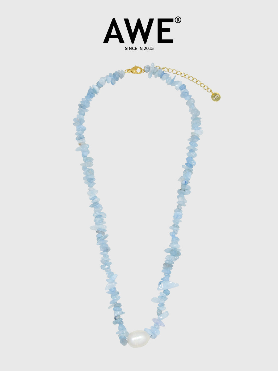 AWE Aquamarine Crushed Stone Pearl Necklace
