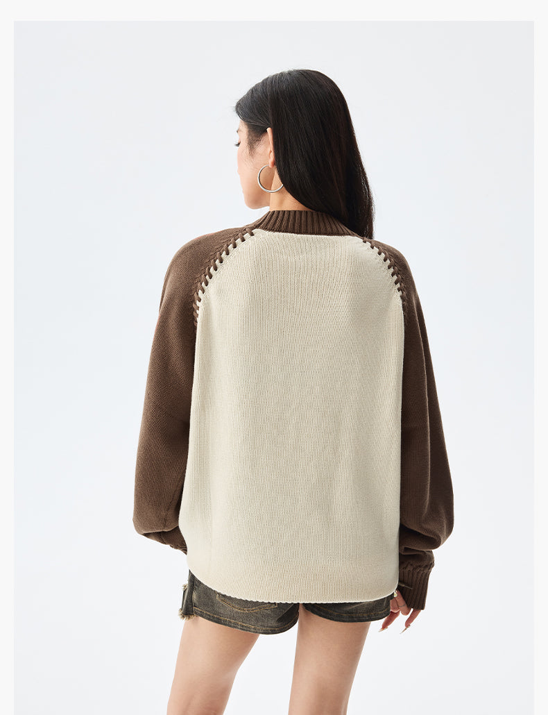 MEDM Color-Blocked Raglan Sleeve Knit Sweater