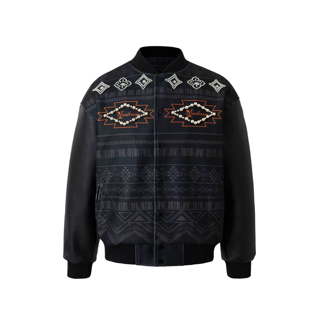 YADcrew Pearl Studded Ethnic Varsity Jacket