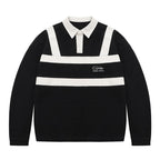 YADcrew x BIPOLAR Embroidered Long Sleeve Patchwork Polo Shirt