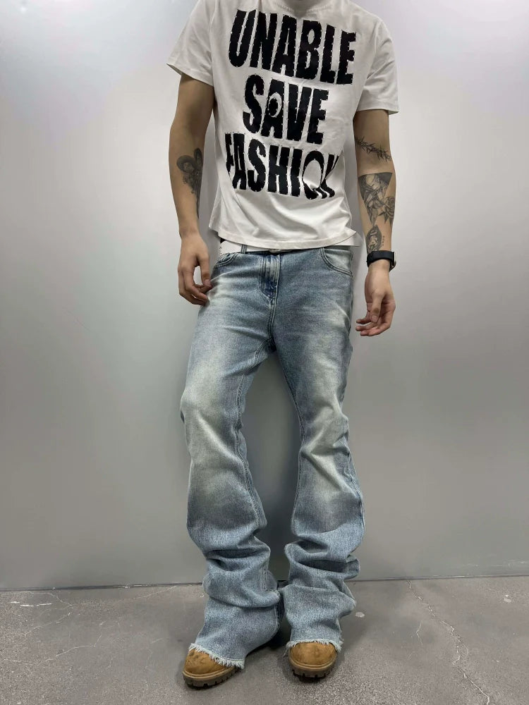 KARMANISTIC Cutoff Washed Flared Jeans