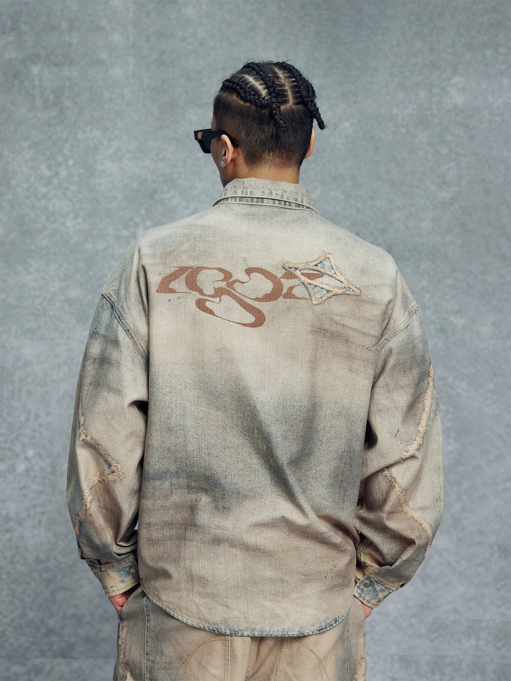 1807 Rust Aged Digital Print Denim Long Sleeve Shirt