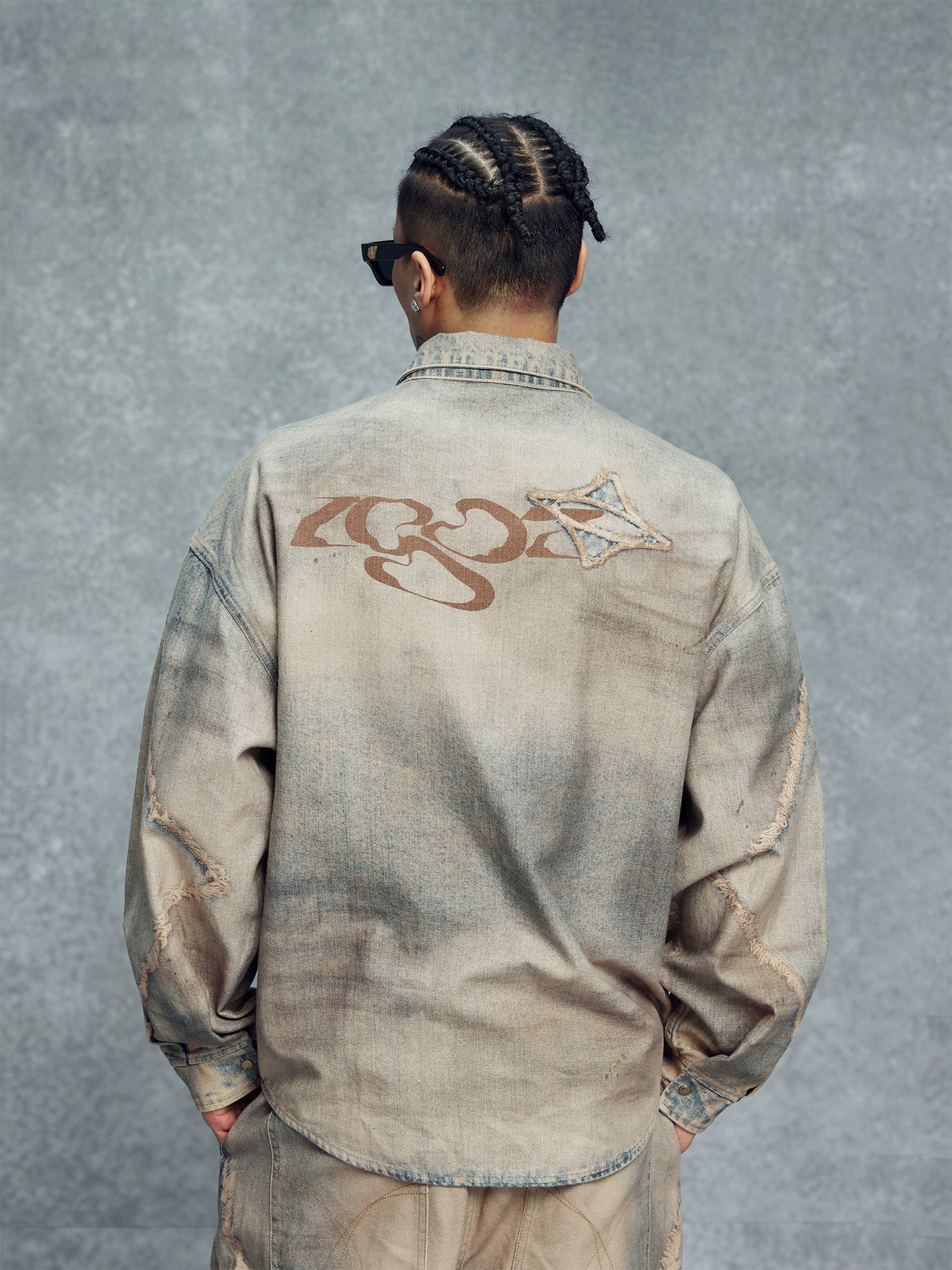 1807 Rust Aged Digital Print Denim Long Sleeve Shirt