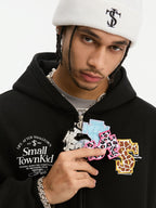 Small Town Kid Animal Textured Logo Velcro Zip-Up Hoodie