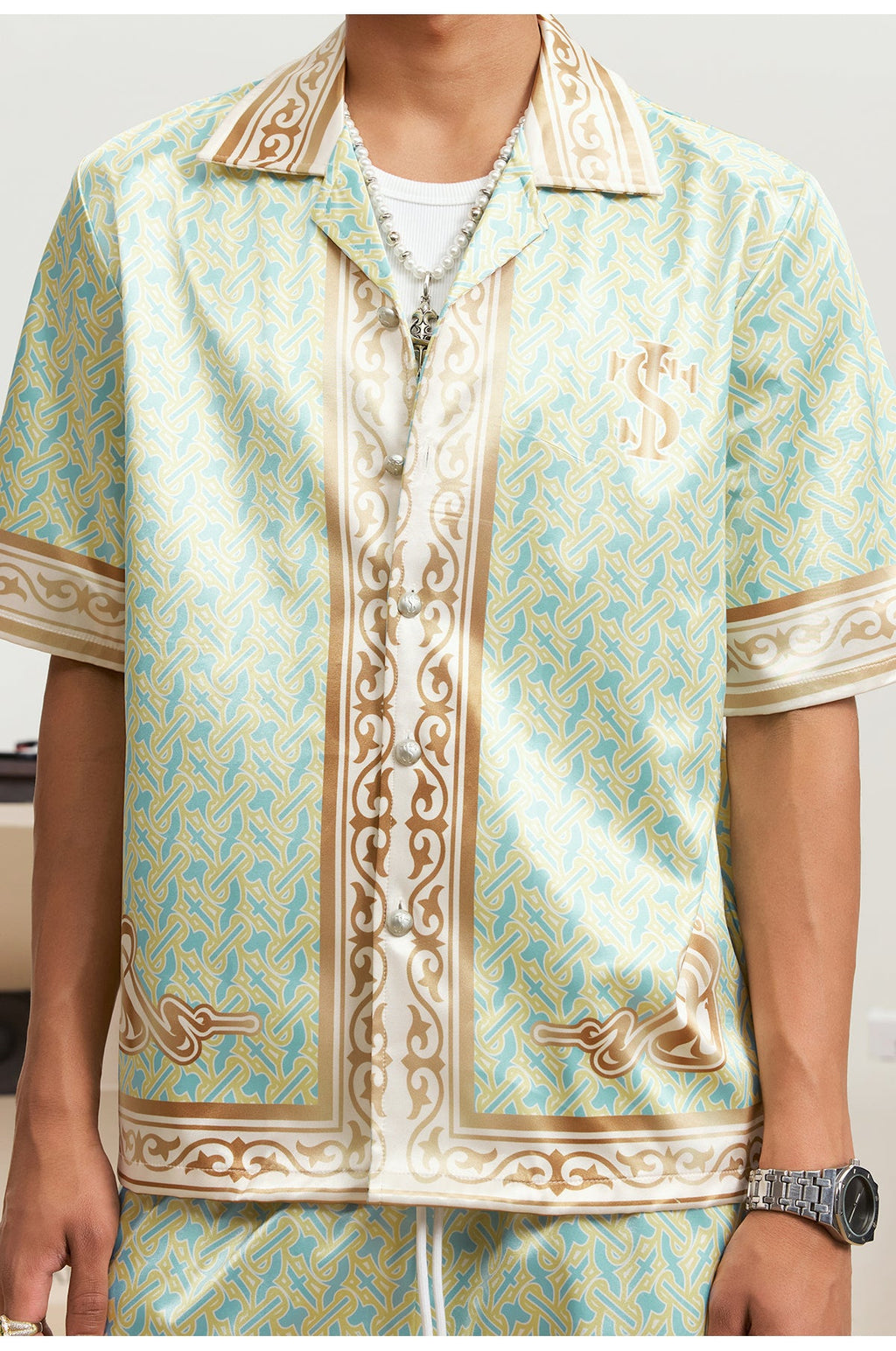 Small Town Kid 3D Digital Print Satin Cuban Shirt Set