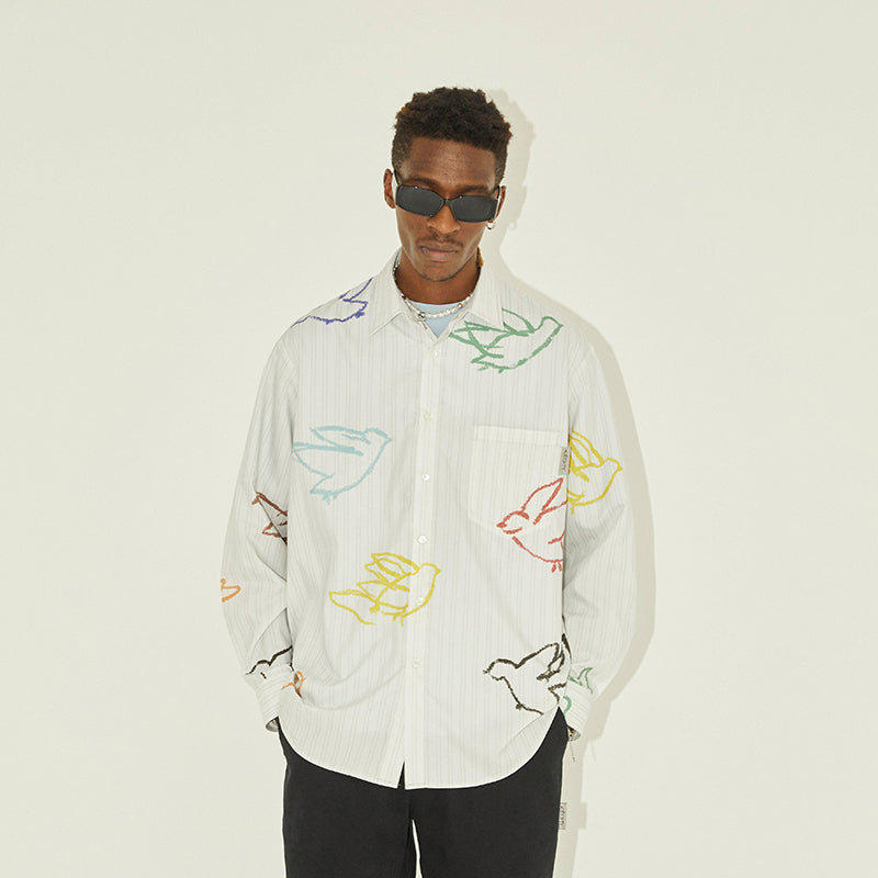 EMPTY REFERENCE Colorful Bird Crayon Long Sleeve Shirt