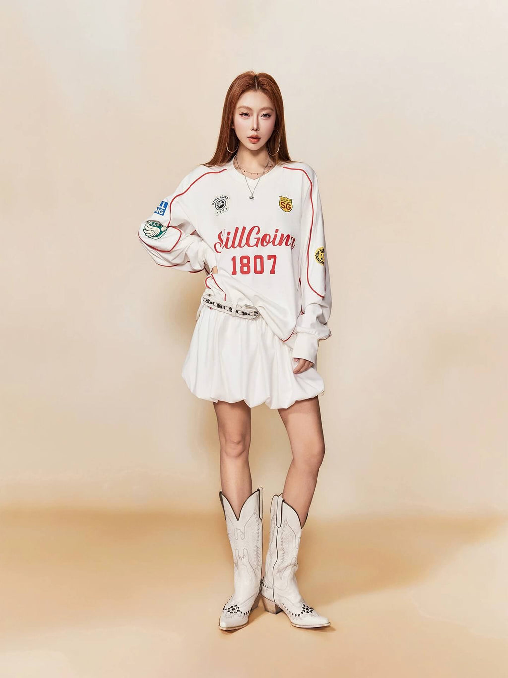 1807 Patchwork Print V Neck Long Sleeve Hockey Jersey