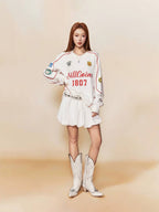 1807 Patchwork Print V Neck Long Sleeve Hockey Jersey