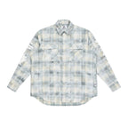 EMPTY REFERENCE Raw Edge Plaid Bubble Print Long Sleeve Shirt