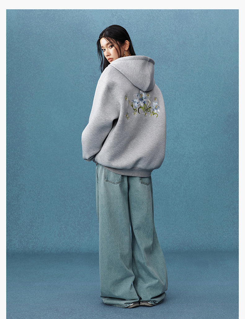 MEDM Floral Embroidery Air Layer Zip-Up Hoodie