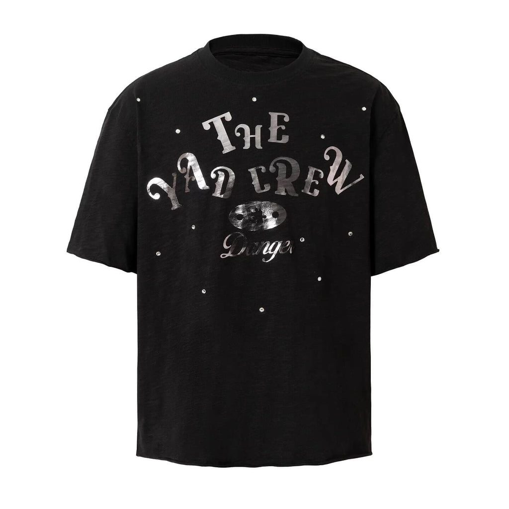 YADcrew Silver Logo Print All Over Rhinestone Tee