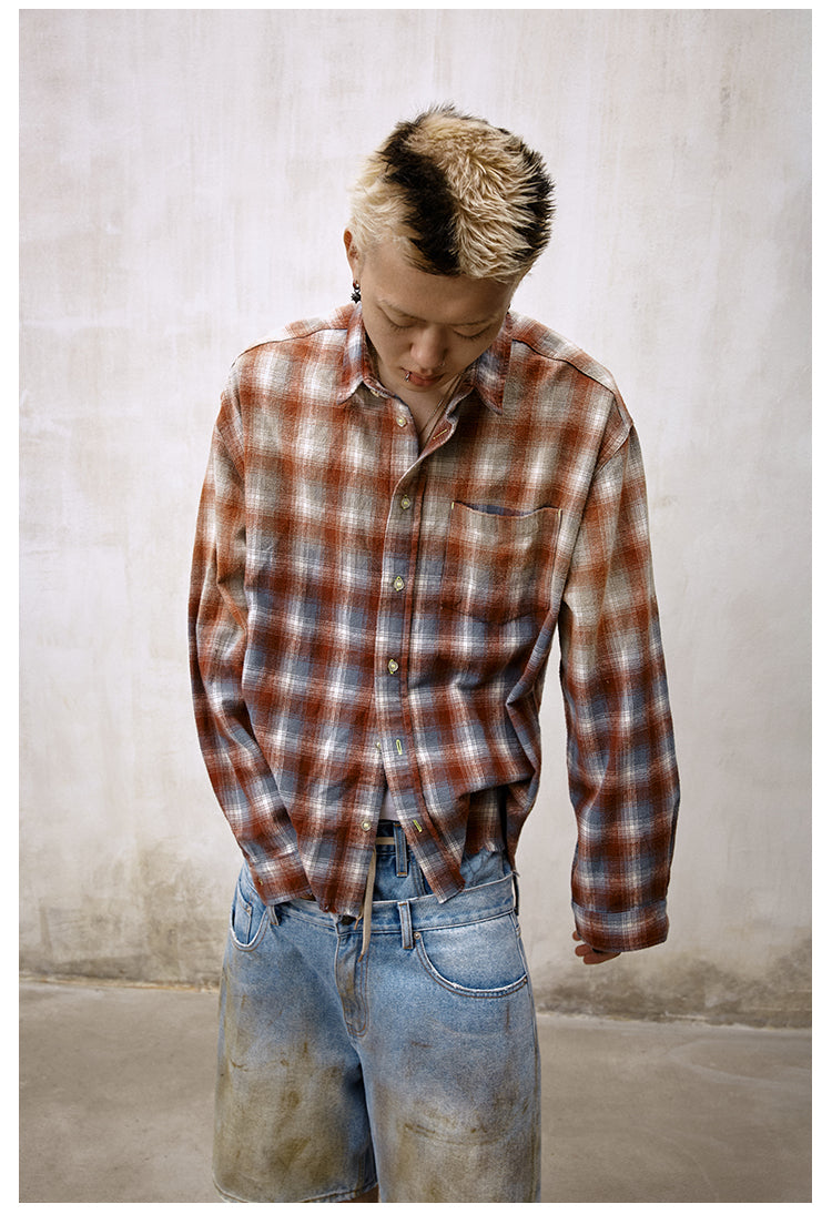 Remedy Gradient Washed Plaid Long Sleeve Shirt