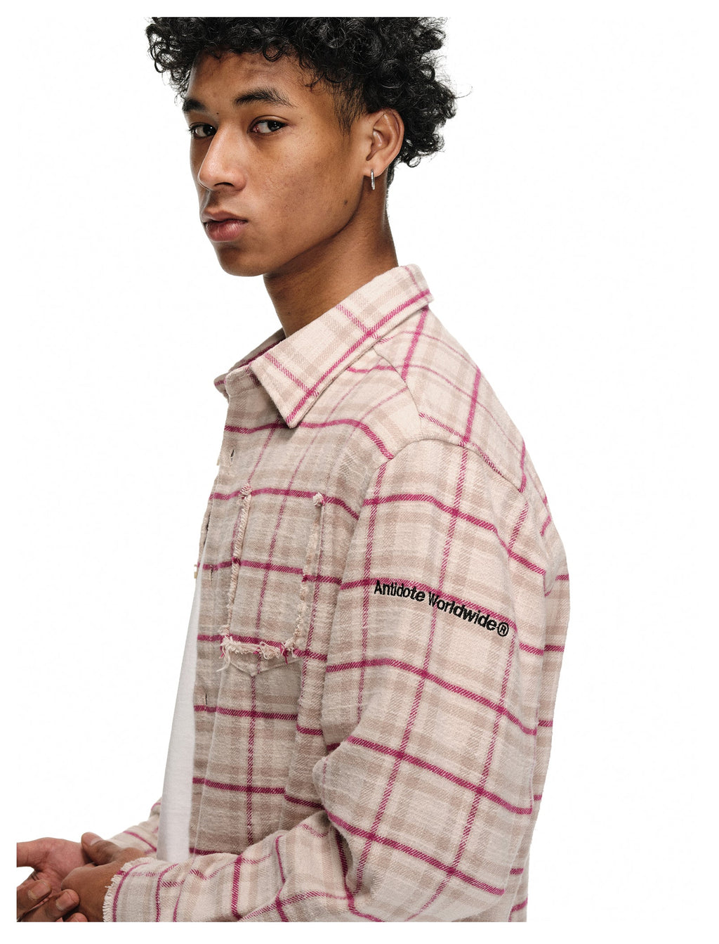 ANTIDOTE Destroyed Plaid Long-Sleeve Shirt
