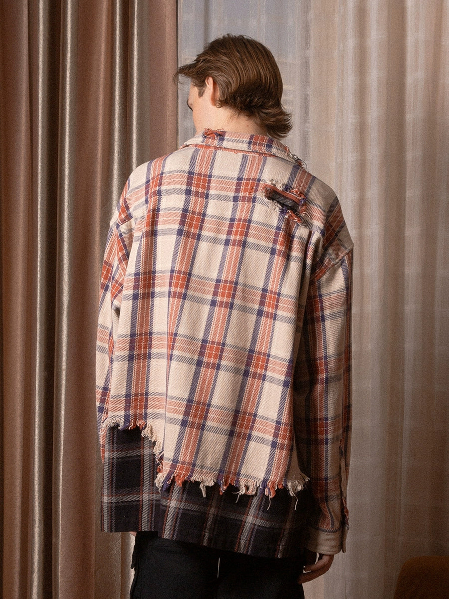 SOD Co. Distressed Layered Plaid Long Sleeve Shirt