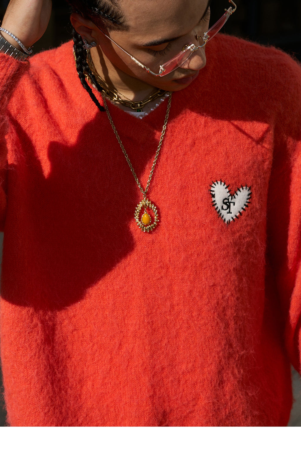 STEEPC Wool Blend Heart Patch Knit Sweater