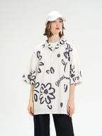 Harsh and Cruel Hand Painted Watercolor Flowers Handwritten Logo Cuban Shirt