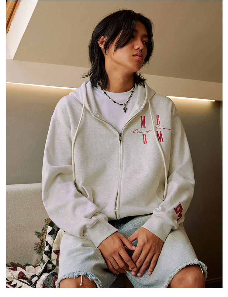 MEDM Basic Logo Embroidery Zip Up Hoodie