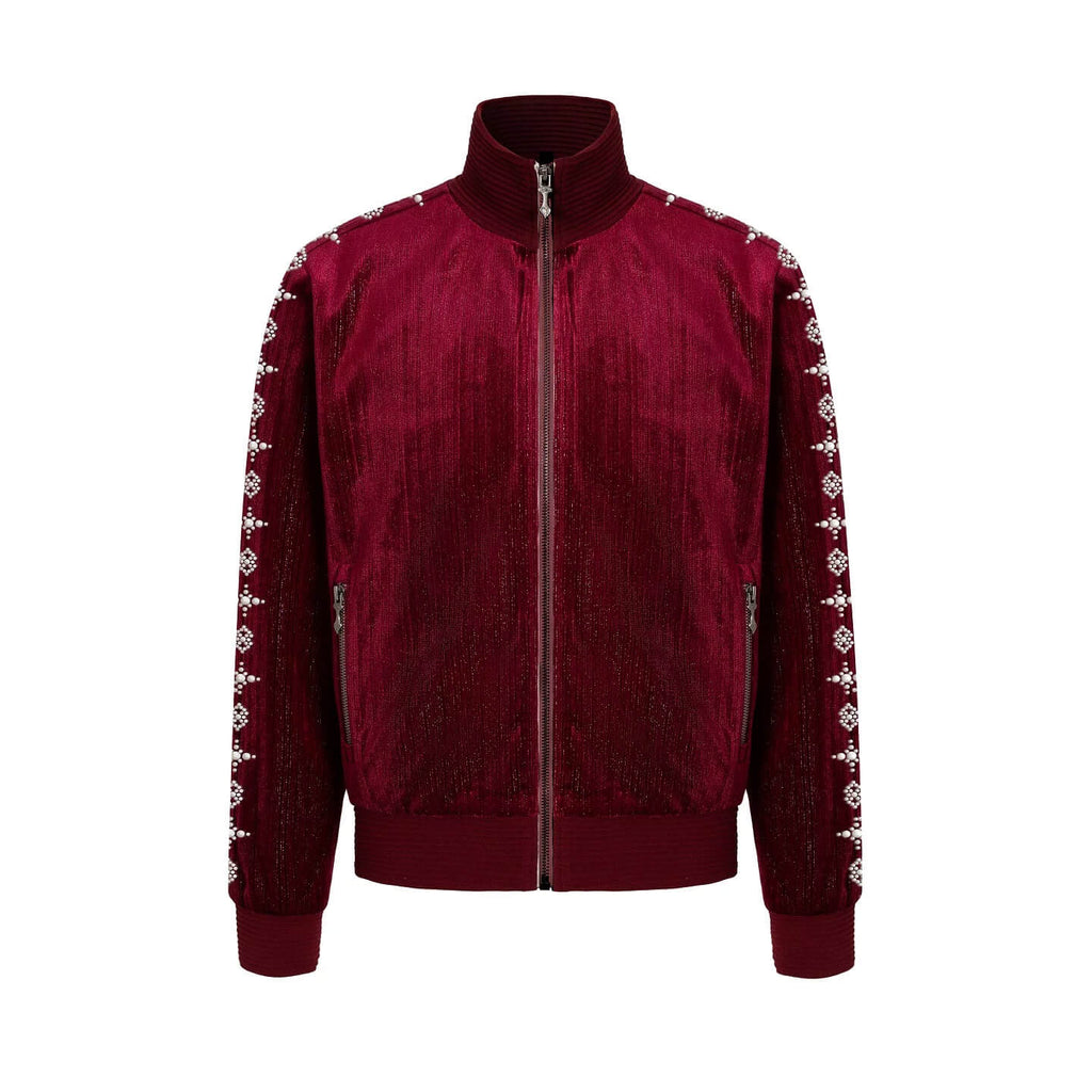 YADcrew Silver Thread Velvet Pearl Track Jacket