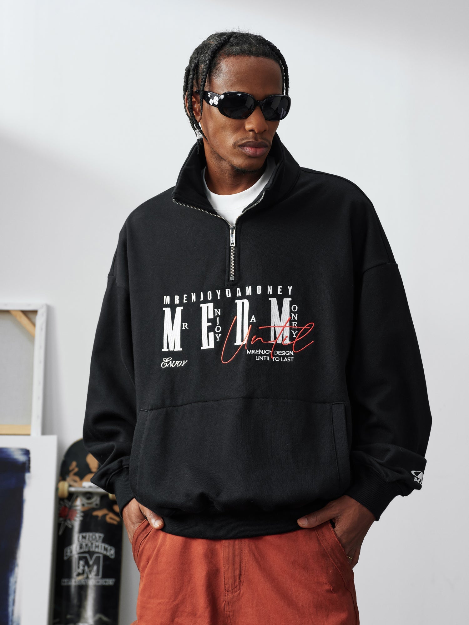 MEDM Half-Zip Logo Embroidered Sweatshirt