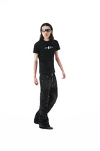 KARMANISTIC Rivet Zipper Fly Washed Flared Jeans