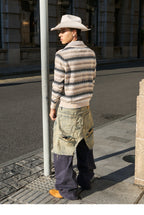STEEPC Layered Design Knit Striped Long Sleeve Polo