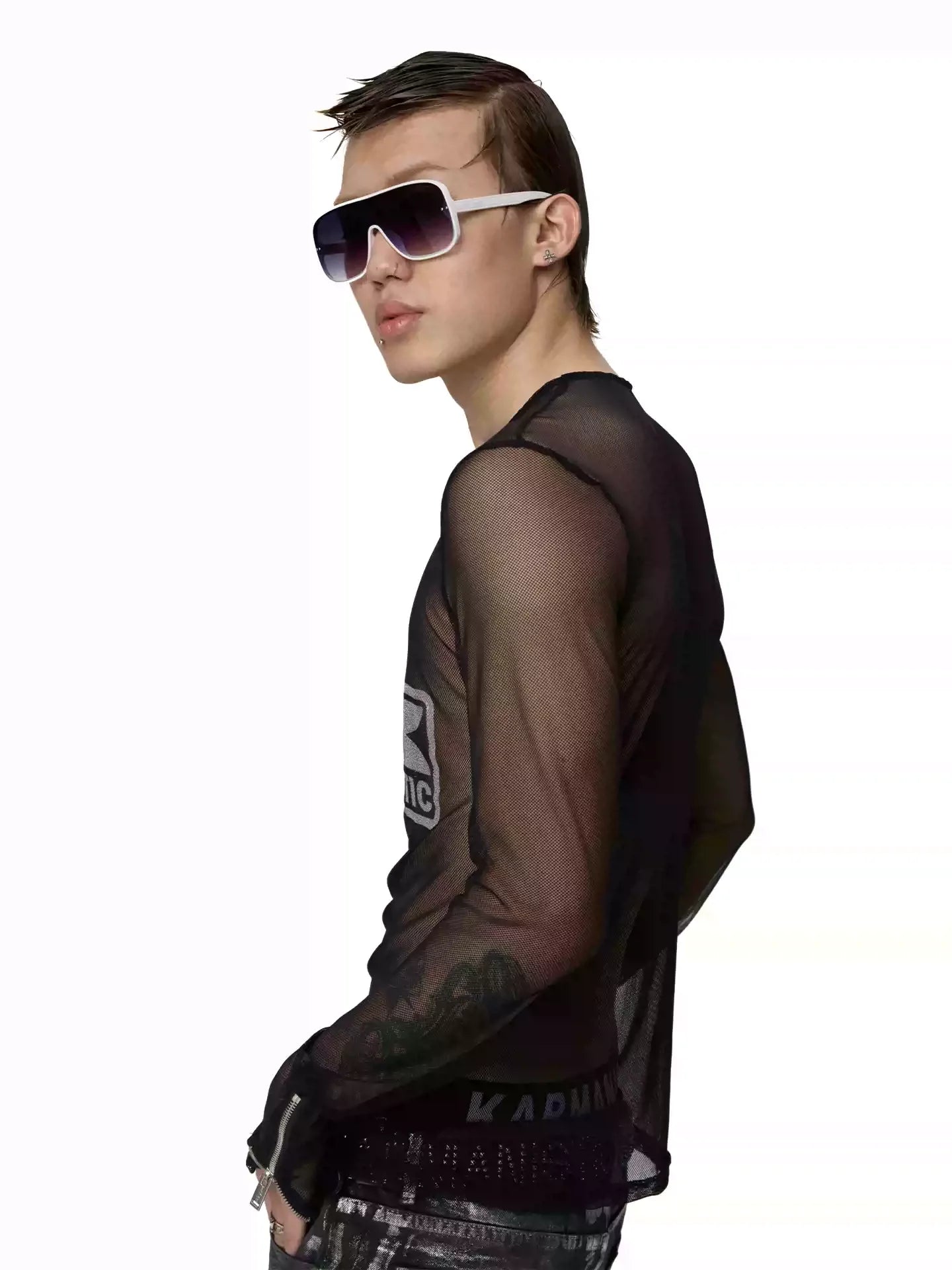 KARMANISTIC Mesh Half Zip Long Sleeve Tee