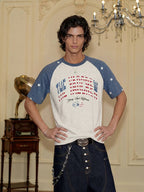 YADcrew American Star Print Raglan Color Block Tee