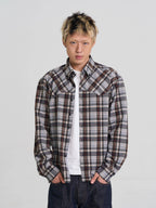 EVILKNIGHT(EK) Plaid Long Sleeve Western Shirt