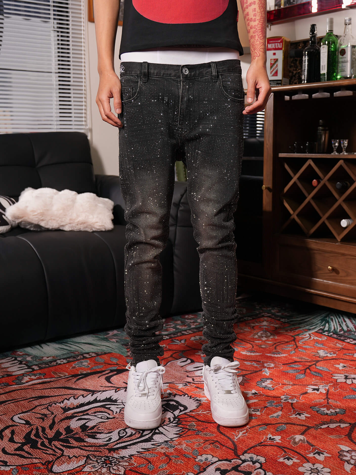TGFCLUB All Over Rhinestone Skinny Jeans