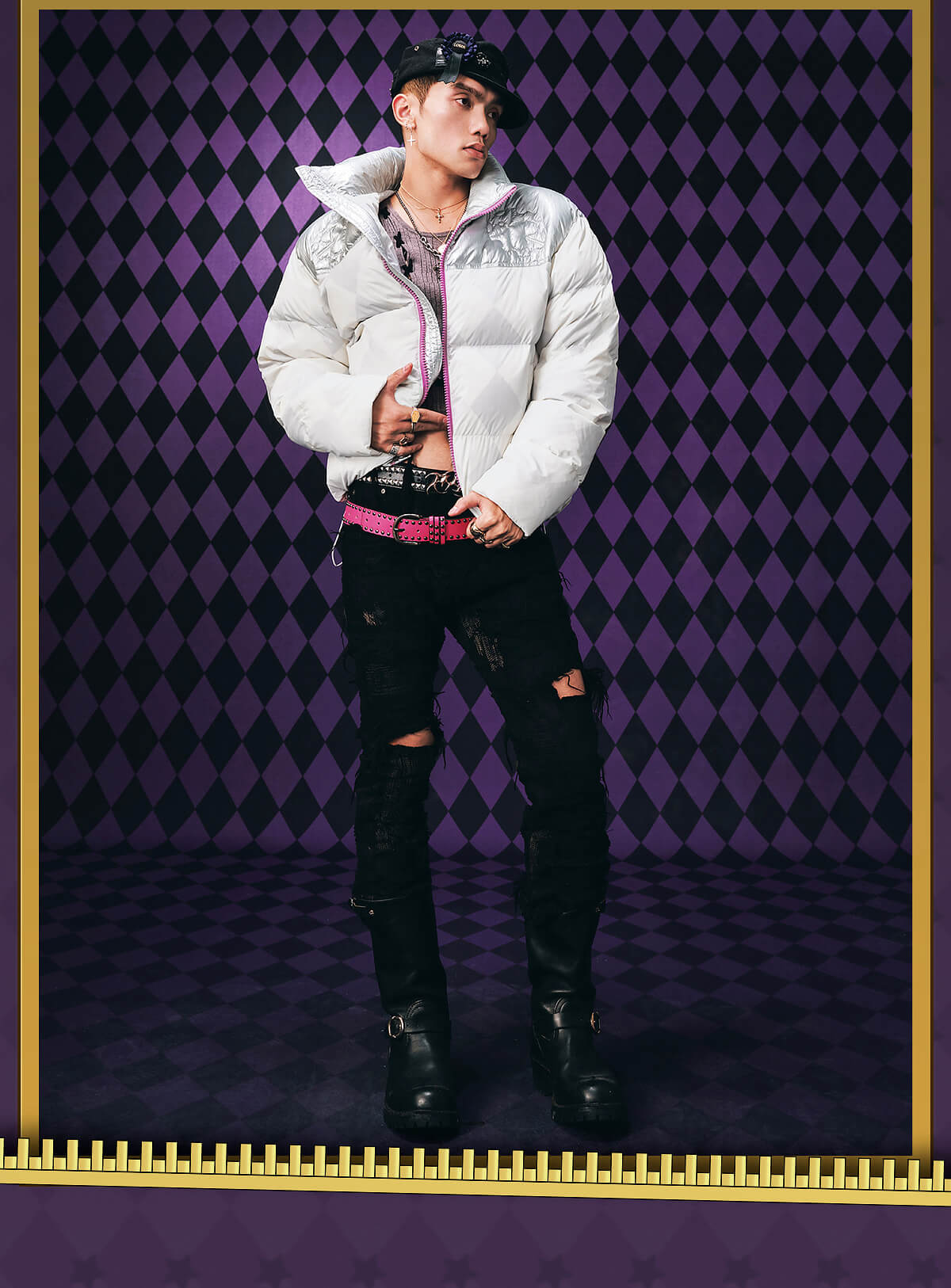 MEDM × JOJO Color Block Diamond Plaid Down Jacket