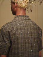 YADcrew Galaxy Rhinestone Plaid Short Sleeve Shirt