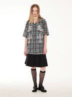 EMPTY REFERENCE Angel and Candlestick Sequin Plaid Short Sleeve Shirt