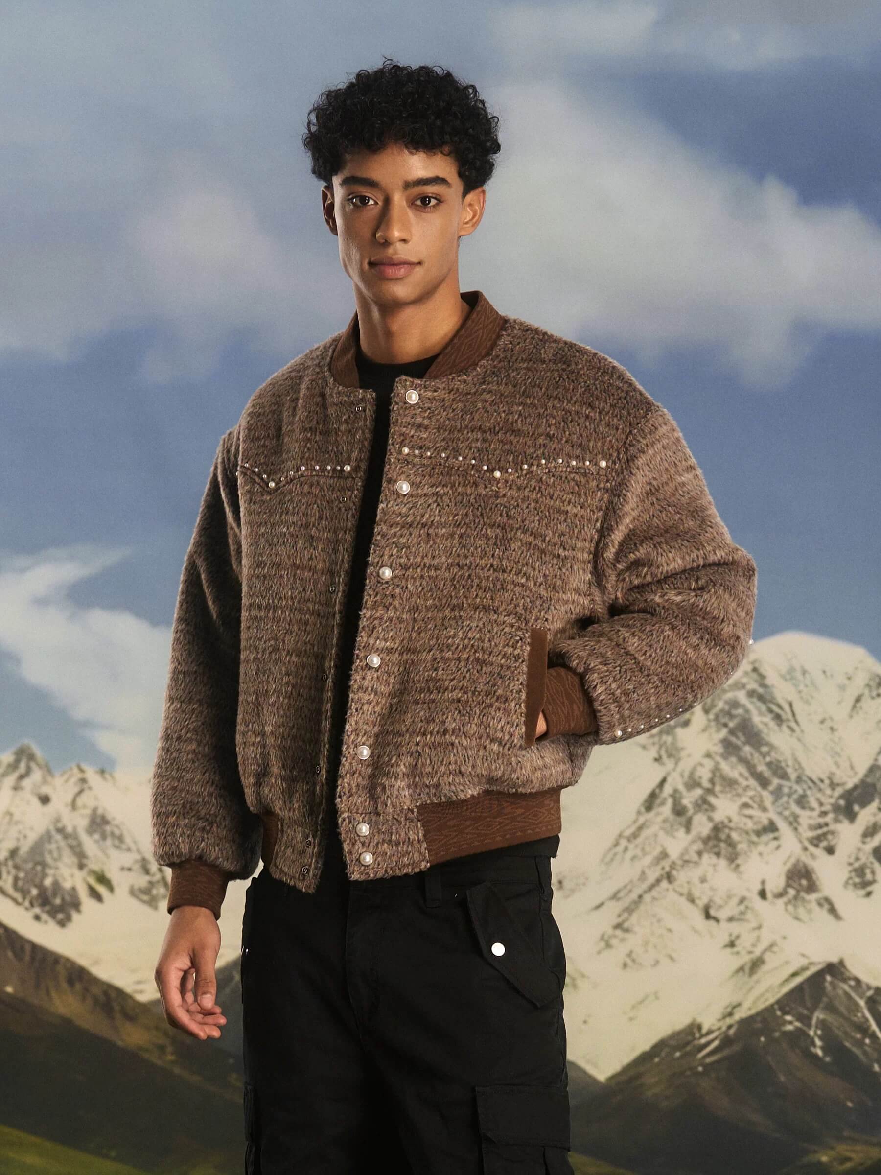 S45 Pearl Studded Fur Varsity Jacket
