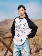 YADcrew Star Logo Print Raglan Long Sleeve Tee
