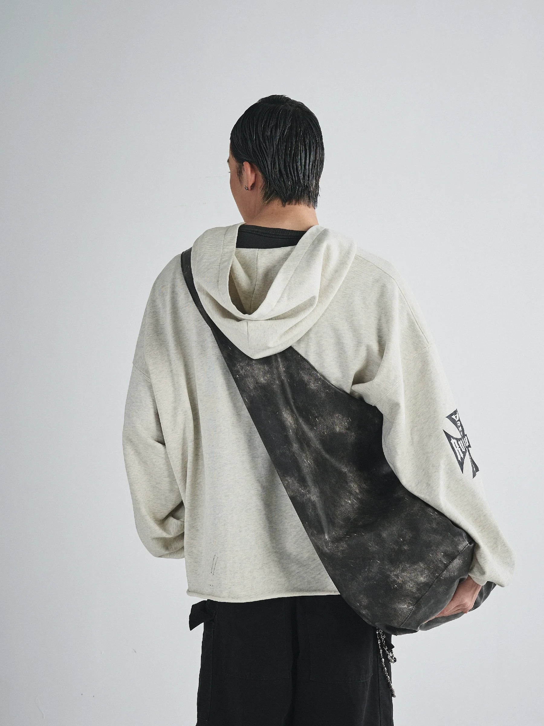RUSURE V Neck Cross Logo Destruction Hoodie