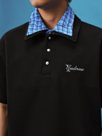 YADcrew Double Collar Layered Twisted Plaid Polo