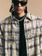 1807 Chain Embroidery Plaid Long Sleeve Shirt