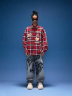 1807 Racing Printed Patch Plaid Long Sleeve Shirt