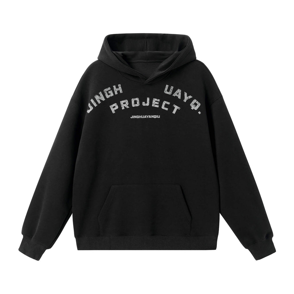 JHYQ Vintage Curved Lettering Print Hoodie