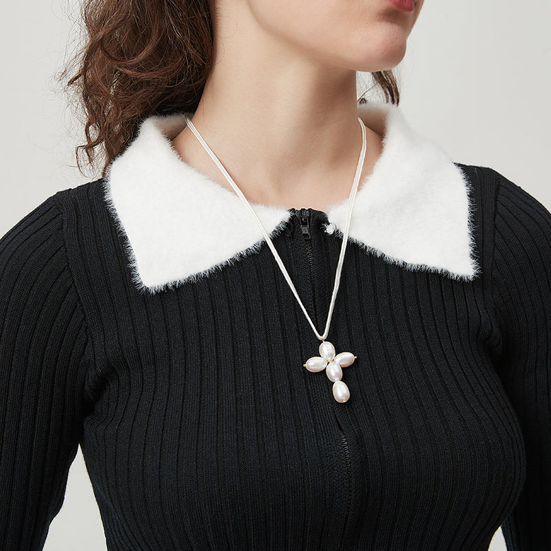 AWE Pearl Cross Pendant Necklace