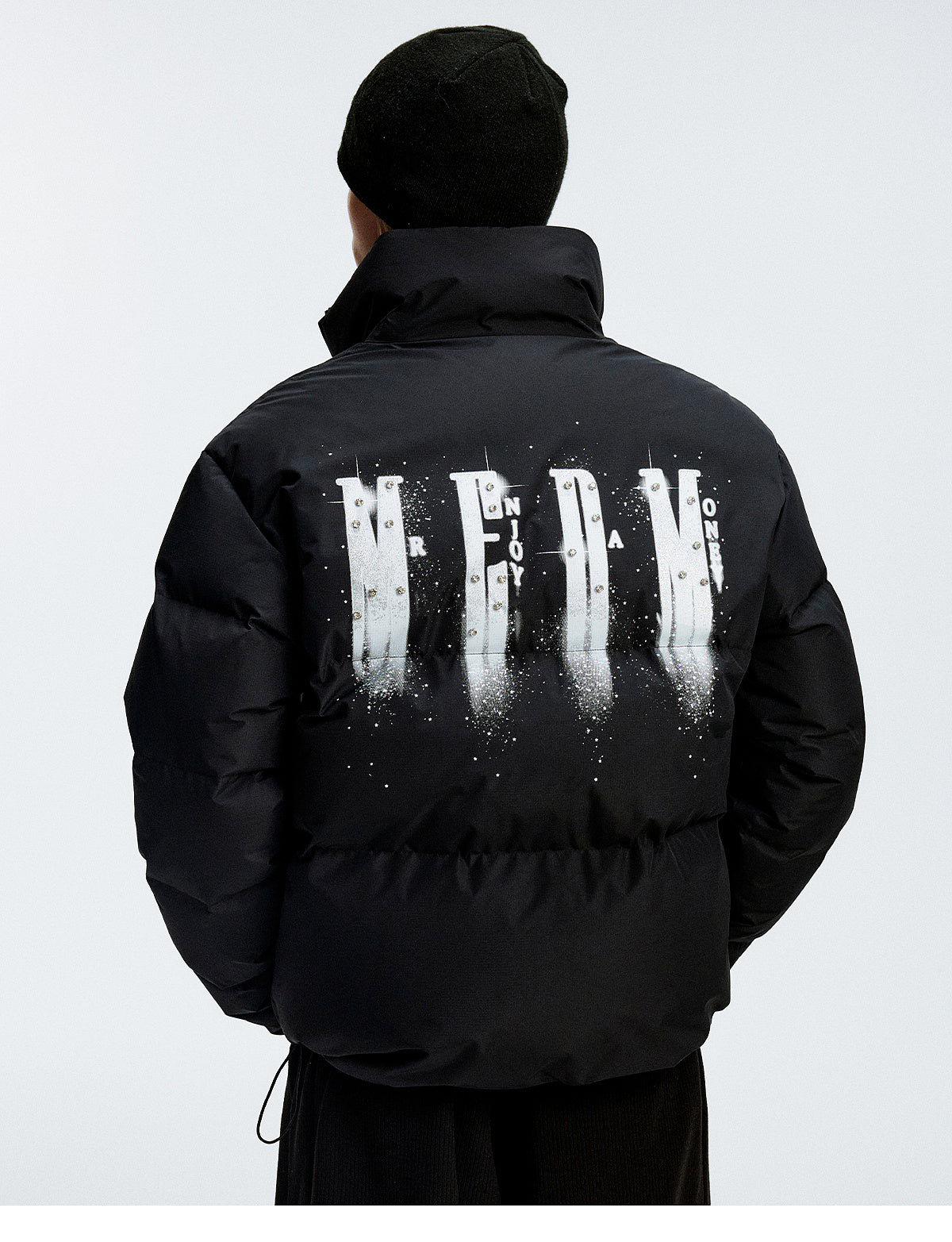 MEDM Rhinestone Studded Logo Down Jacket