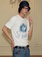 YADcrew Angel Print Star Studded Pearl Embellished Tee