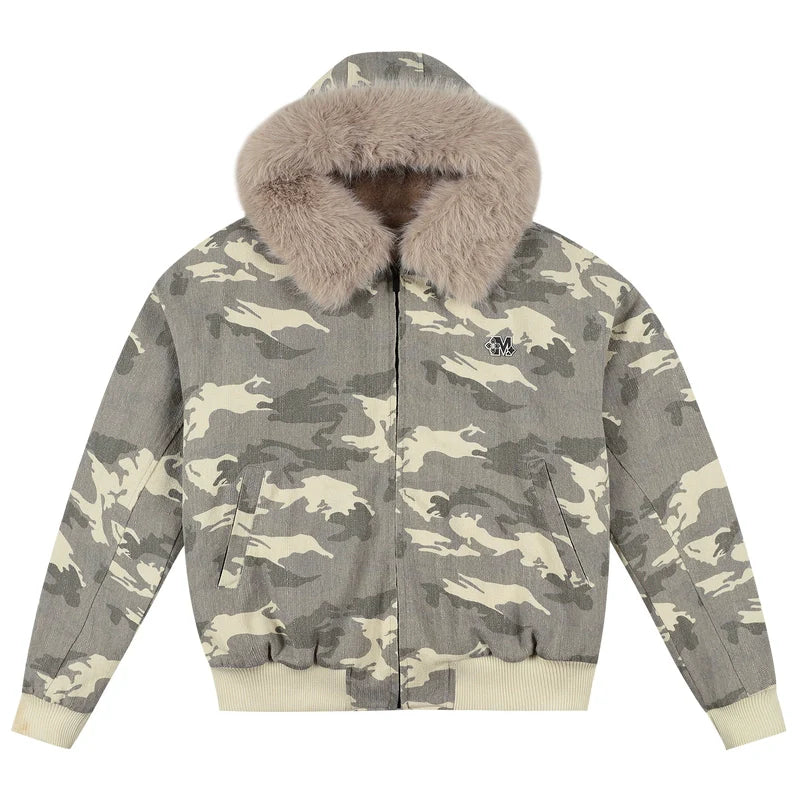 MEDM Detachable Fur Camouflage Hooded Jacket